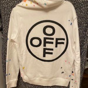 OFF-WHITE "MAIN LABEL" Men's Size Medium White.   Hoodie with Pink Metal  Pin